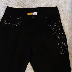 Ruby Rd black embellished beaded stretch jeans 5 pocket style size 14P EUC…